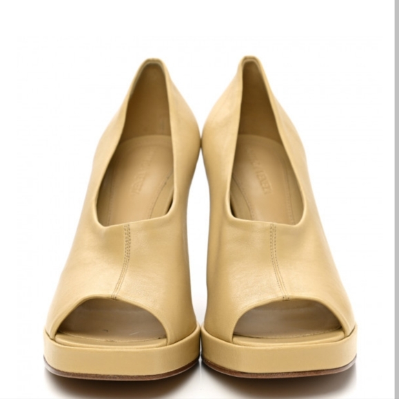 BOTTEGA VENETA Nappa Peep Toe Platform Pumps 39 Cane Sugar - Picture 3 of 8